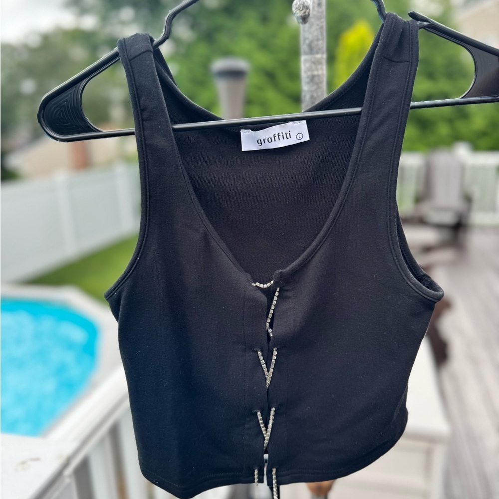 Graffiti boutique Black Tank Top with Beaded Accents